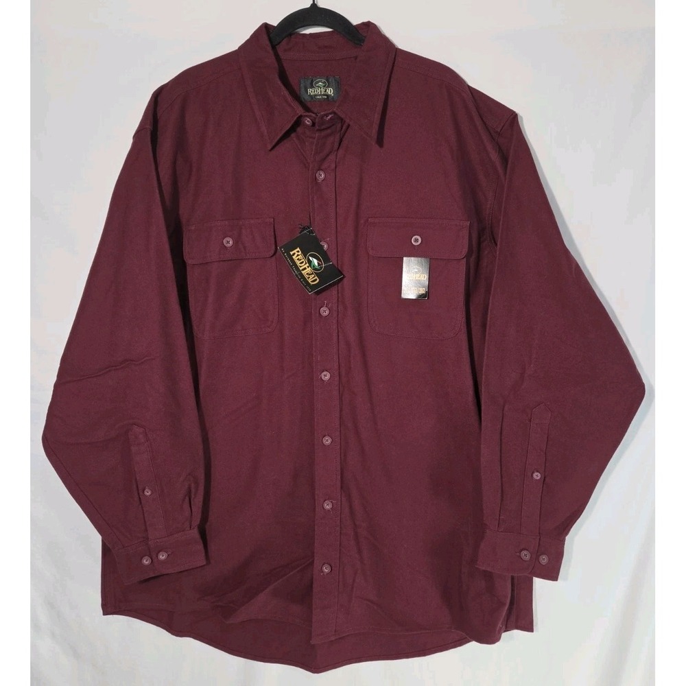 RedHead Chamois Shirt Mens 2XLT Tall Burgundy Red Heavyweight Button Long Sleeve